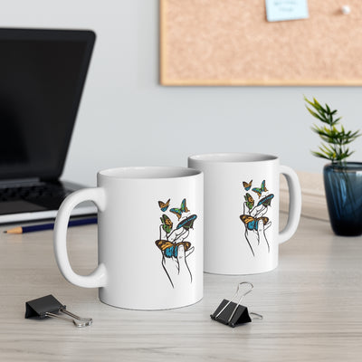 Hand And Butterfly 11oz White Mug